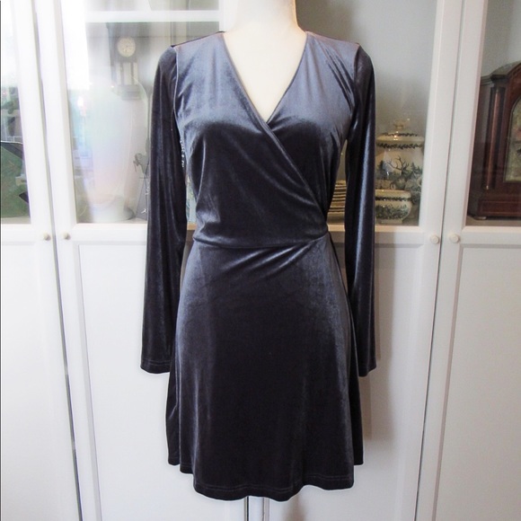 grey velvet wrap dress
